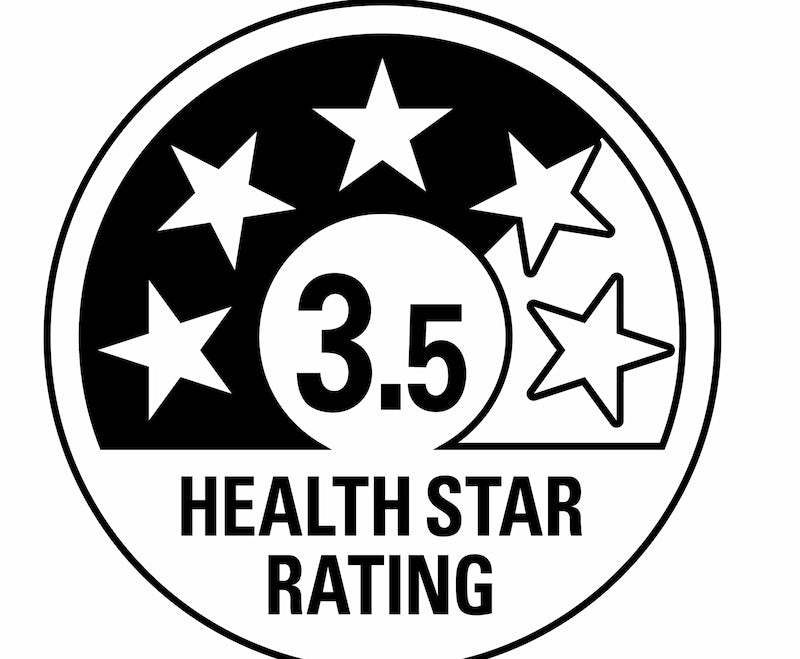 Health star rating system with 3.5 stars on a white background
