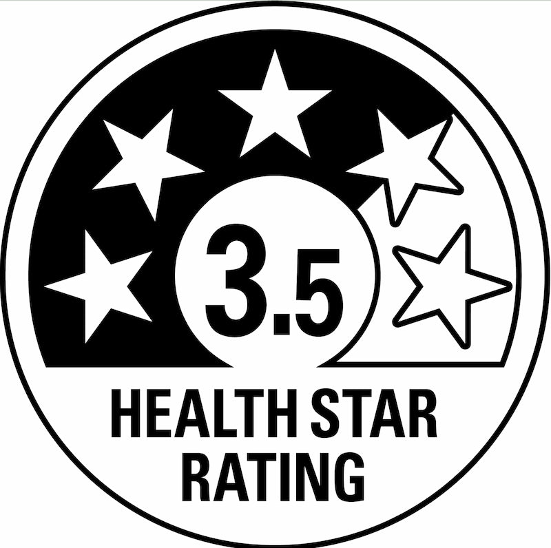 Health star rating system with 3.5 stars on a white background