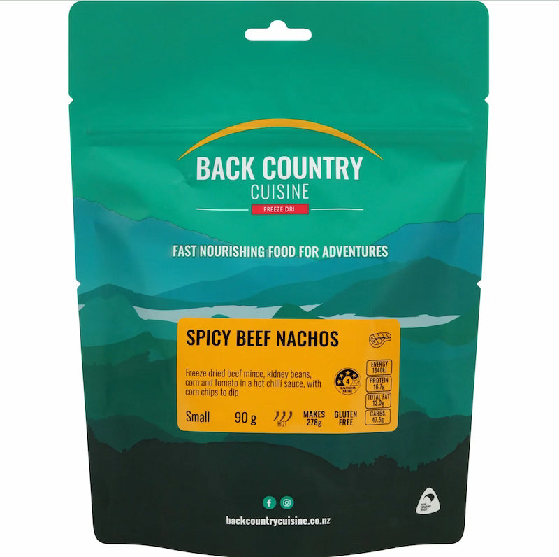 Back Country Cuisine Spicy Beef Nachos package with mountain design