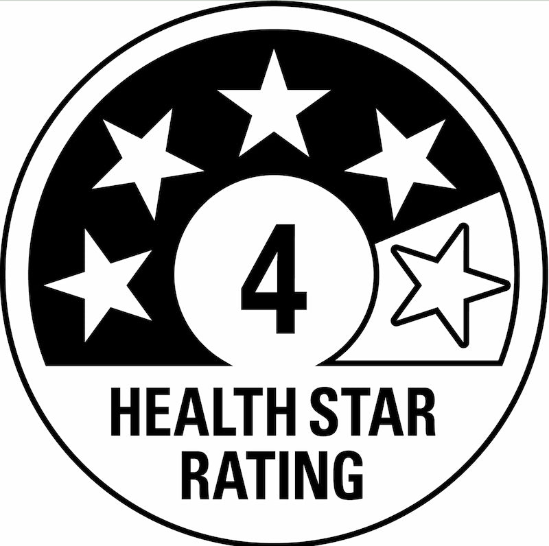 Four-star health rating emblem with the number 4 and 'HEALTH STAR RATING' text.