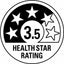Health star rating system with 3.5 stars on a white background