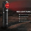 Acebeam H15 red light flashlight on a dark background with text highlighting features.