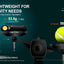 Headlamp with tennis ball comparison on a dark background