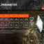 Tactical flashlight with technical parameter display on a dark background