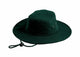 Green wide-brimmed hat with a tie on a white background
