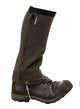 Black gaiter attached to a black boot on a white background