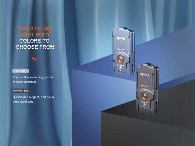 Two electronic devices on a blue and black geometric background with text about stylish light body colors.