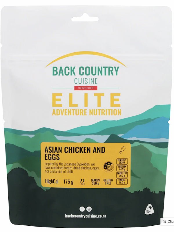 Back Country Cuisine Elite Adventure Nutrition package with mountain landscape design