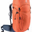 Orange hiking backpack with a visible brand logo on a white background