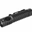 Black flashlight with a visible brand logo on a white background