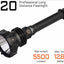 Black flashlight with extended hose labeled 'P20 Professional Long Distance Flashlight' on a white background.