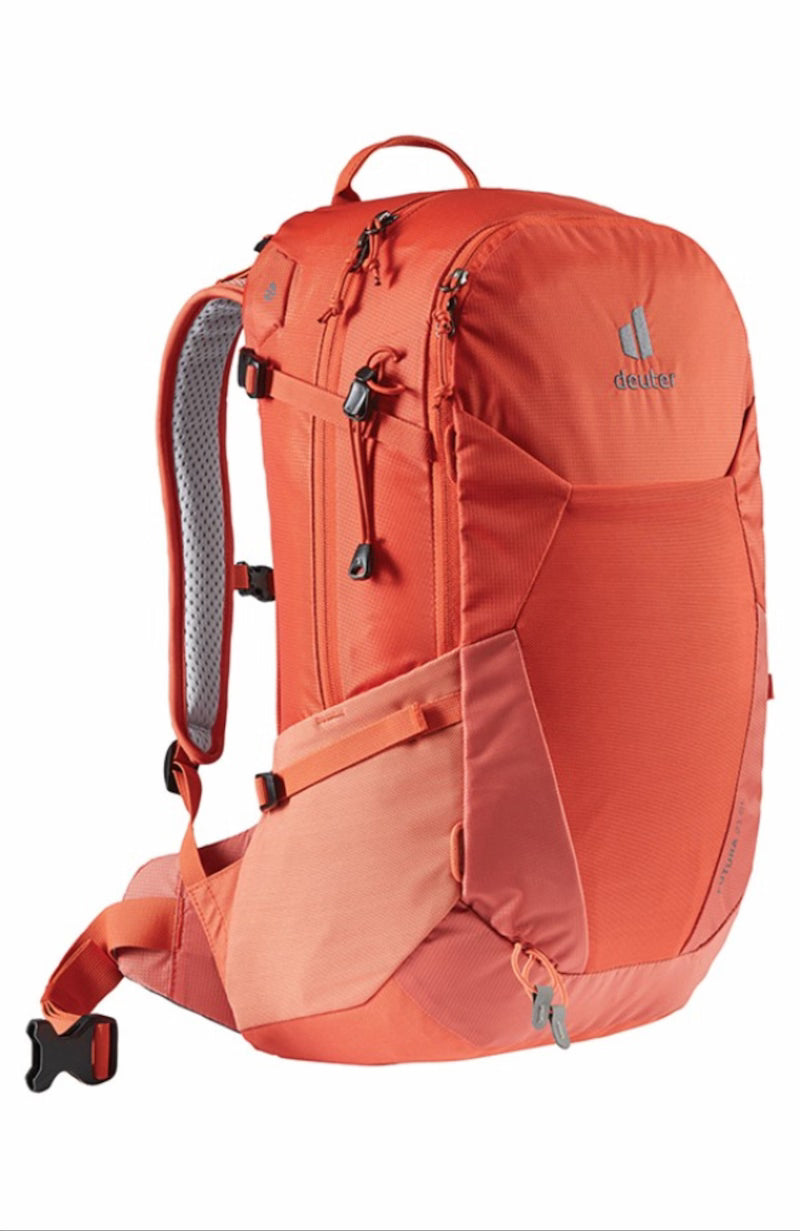 Orange backpack with visible brand logo on a white background