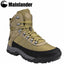 Beige hiking boot with black sole on a white background, featuring the Mainlander brand.