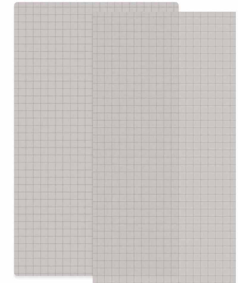 Two sheets of grid paper on a white background