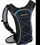 Black hydration vest with blue accents and Highlander logo on a white background
