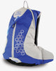 Blue and gray backpack with a brand logo on a white background