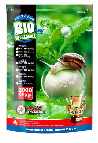 G&G Armament BIO degradable bullet packaging with a snail on a leaf
