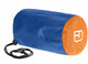 Blue and orange cylindrical bag with a brand logo on a white background