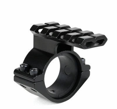A black metal ring clamp with a top mounting plate, shown on a plain white background.
