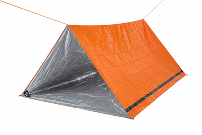 Mylar Emergency Shelter with orange outer on white bckround