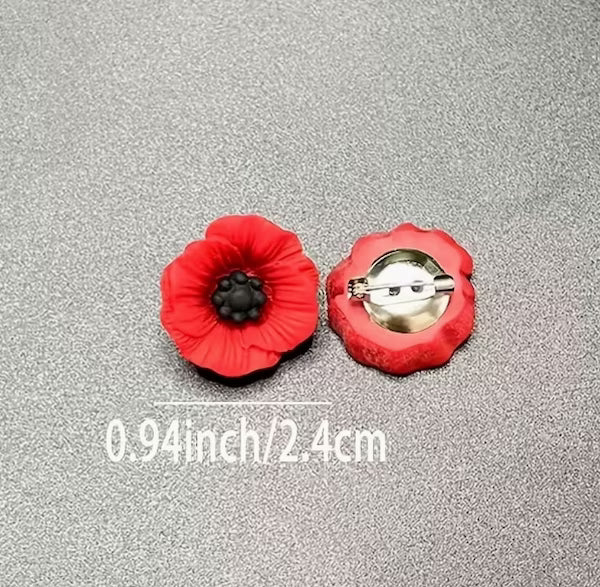 ANZAC LEST WE FORGET enamel poppy brooch/badge - Black, White, Silver or Gold