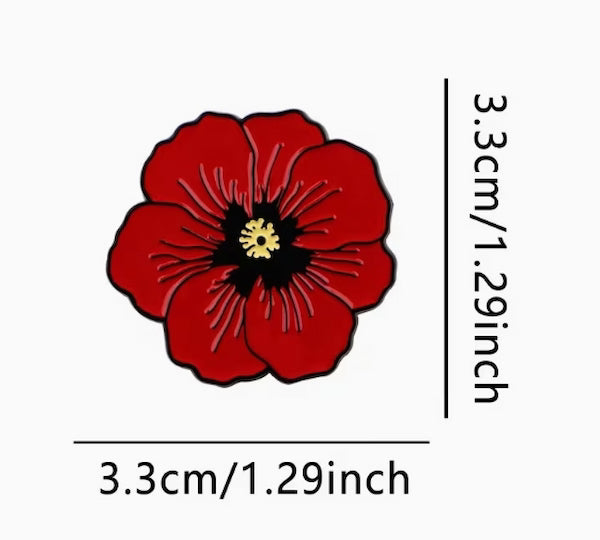 ANZAC LEST WE FORGET enamel poppy brooch/badge - Black, White, Silver or Gold