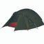 Green camping tent with red interior on a white background