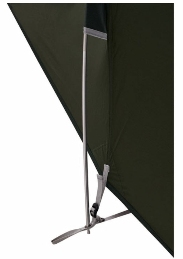 Black tent with a metal stand on a white background