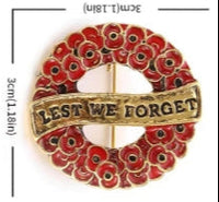 ANZAC LEST WE FORGET enamel poppy badge - Black, White, Silver or Gold