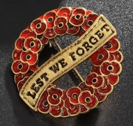 ANZAC LEST WE FORGET enamel poppy badge - Black, White, Silver or Gold