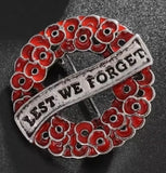 ANZAC LEST WE FORGET enamel poppy badge - Black, White, Silver or Gold
