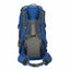 A blue and gray hiking backpack shown from the back, featuring a breathable mesh back panel, padded shoulder straps, and compression buckles, set against a plain white background.