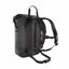 A black waterproof backpack shown from a three-quarter rear angle, featuring a textured dark red mesh panel on the back, padded shoulder straps, and a top carry handle, set against a plain white background.