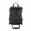Black backpack shown from the back, featuring a black mesh back panel with red patterned lining, padded shoulder straps, and a top carry handle, set against a plain white background.