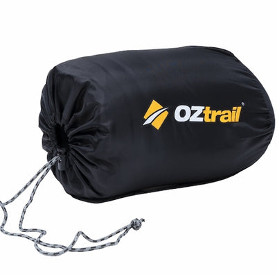 Black drawstring bag with OZtrail logo on a white background