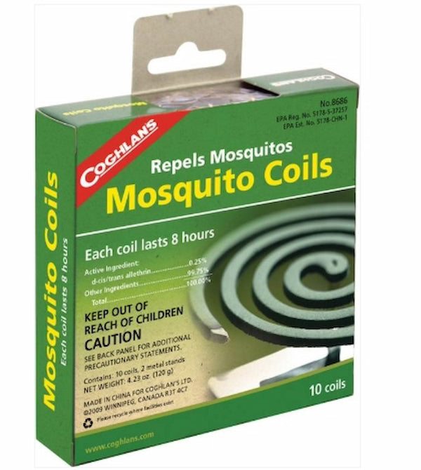 Coghlans mosquito coils packaging with green and white design