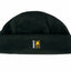 Black beanie with a logo on a white background