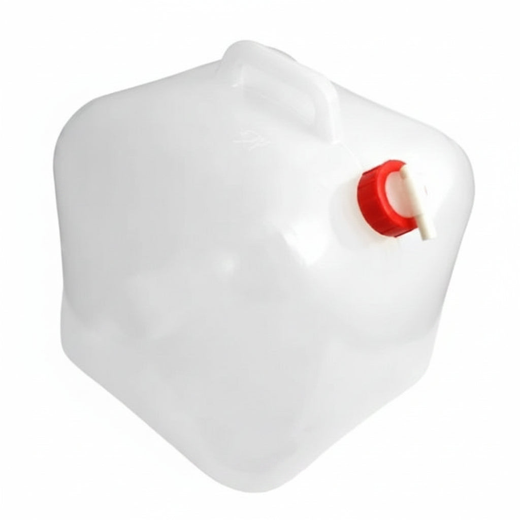 White plastic container with a red valve on a white background