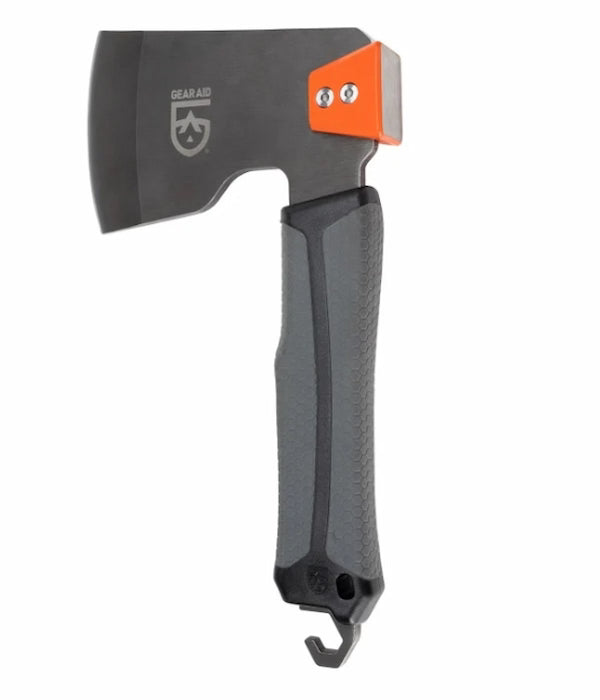 Axes with black blade and orange head on a white background