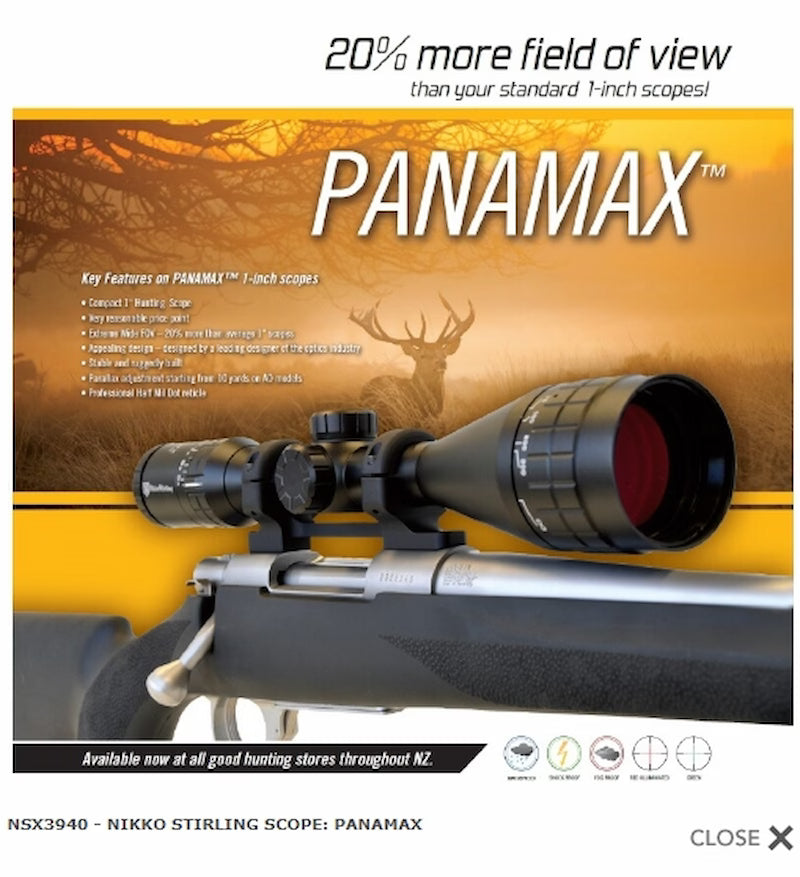 NIKKO STIRLING SCOPE: PANAMAX 3-9X40 HMD SCOPE
