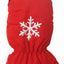 Red winter glove with a white snowflake design on a white background