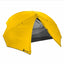 Yellow tent with a visible brand logo on a white background