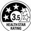 Health star rating system with 3.5 stars on a black background