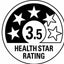Health star rating system with 3.5 stars on a black background