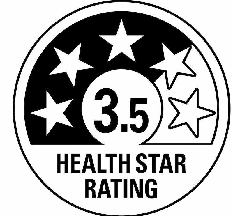 Health star rating system with 3.5 stars on a black background