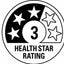 Three-star health rating emblem with number '3' and 'HEALTH STAR RATING' text.