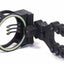 Black archery sight with multiple pins on a white background