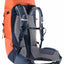 Orange and blue hiking backpack on a white background