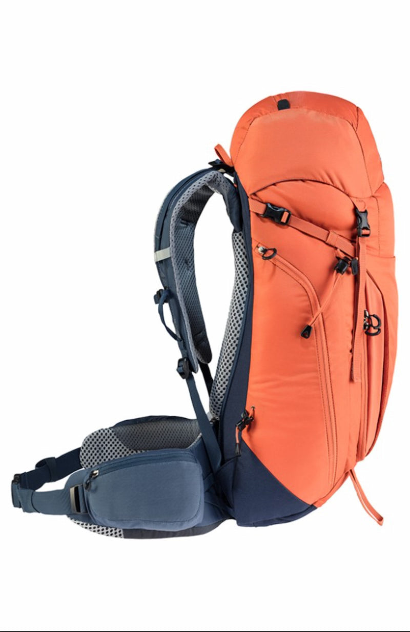 Orange and blue backpack on a white background
