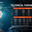 Technical parameter display for a tactical flashlight with brand name and specifications.